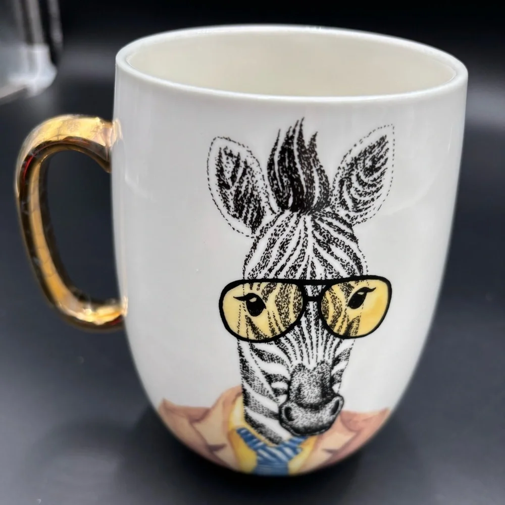 Pier 1 Imports Fine China Zebra W/ Glasses Mug